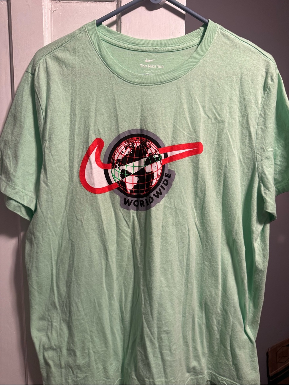 Nike Mint Green Short-Sleeve Tee with Red & White Swoosh Globe
